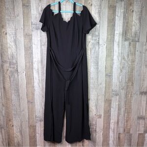 Monteau Los Angeles Size 3X Scallop Neckline Black Cold Shoulder Jumpsuit